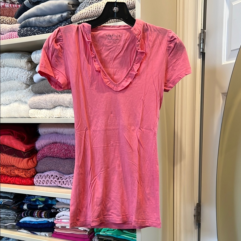 Stephanie B Pink Ruffled V-Neck Top